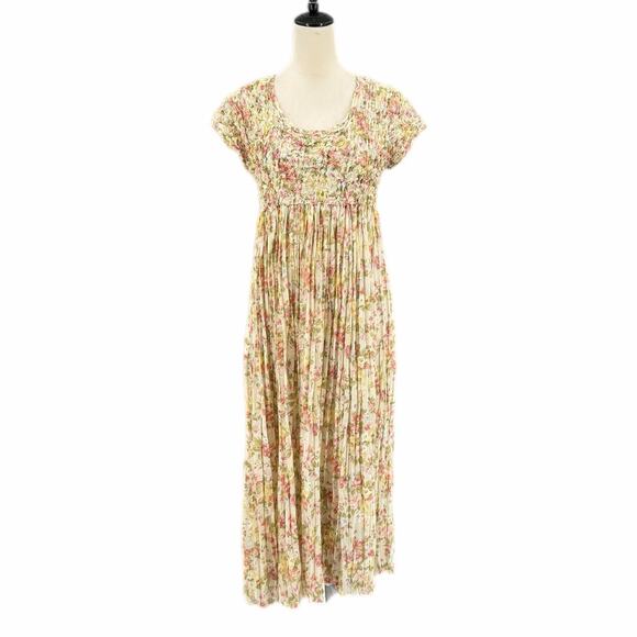 Vintage Dresses & Skirts - Vintage Jeffrey & Dara Cream Floral Smocked Cottagecore Romantic Maxi Dress
